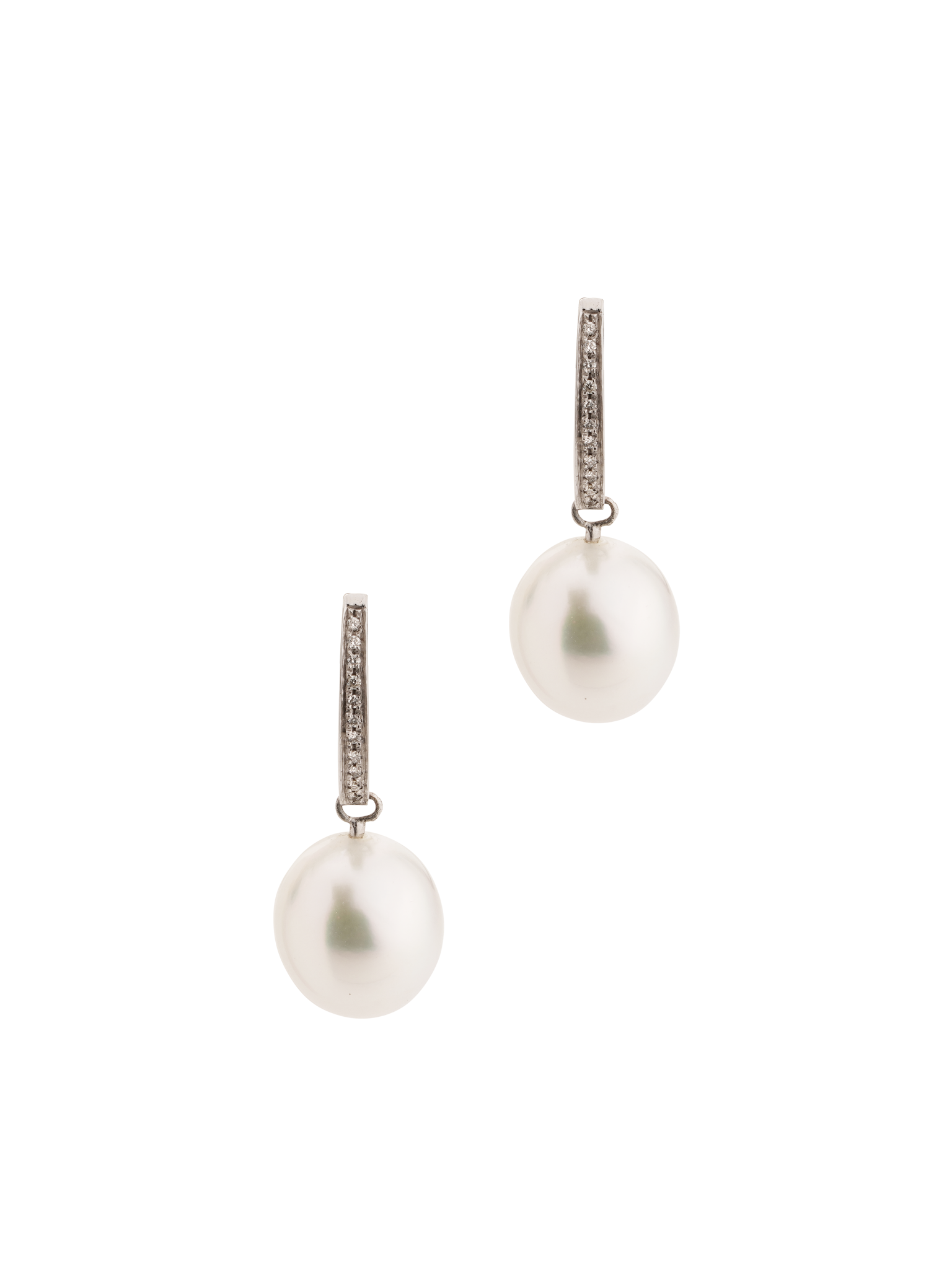 White pearl and white diamond drop earrings